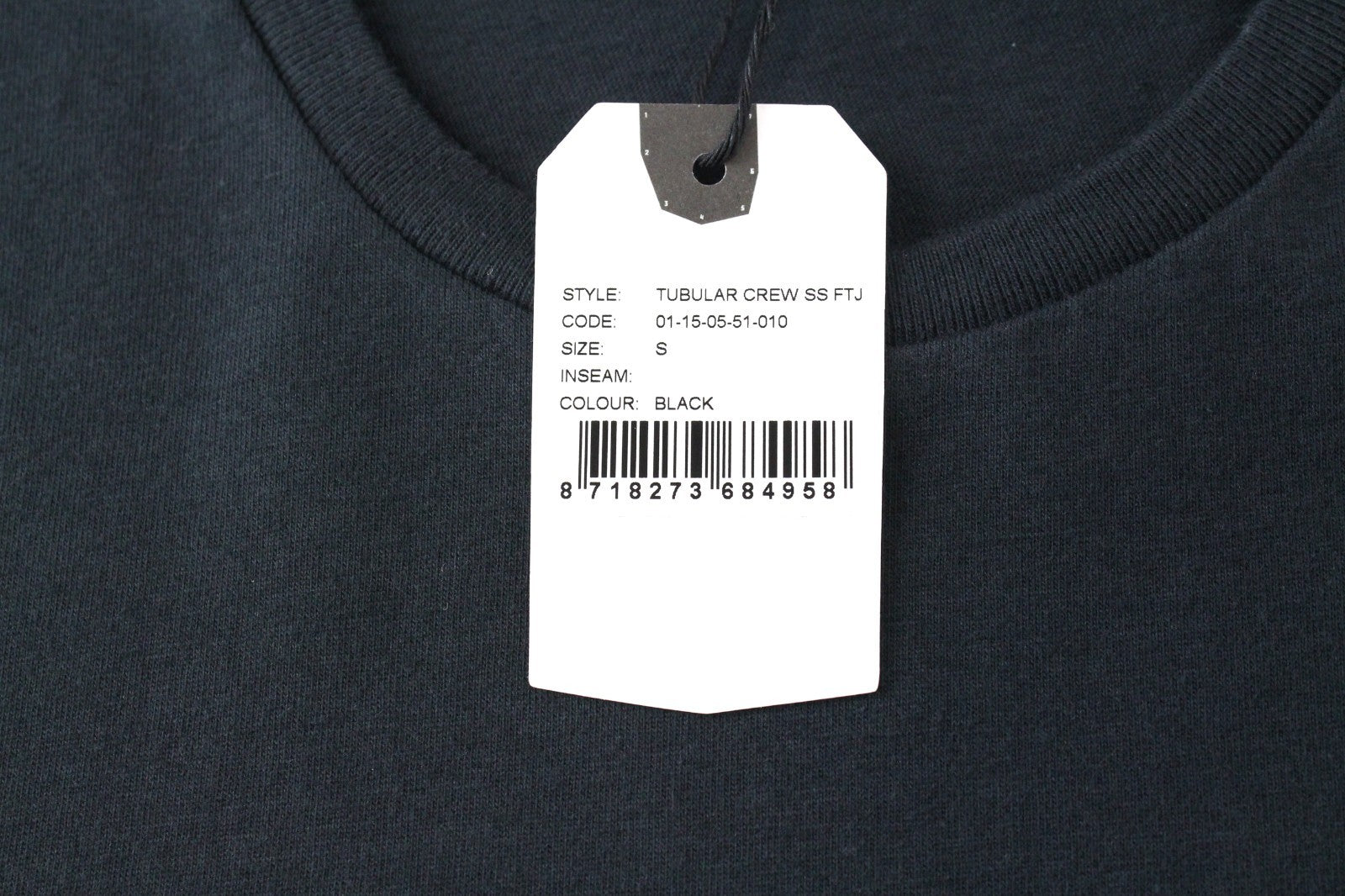 DENHAM Tubular Women T-Shirt S Black Pure Cotton Short Sleeved Round Neck Plain