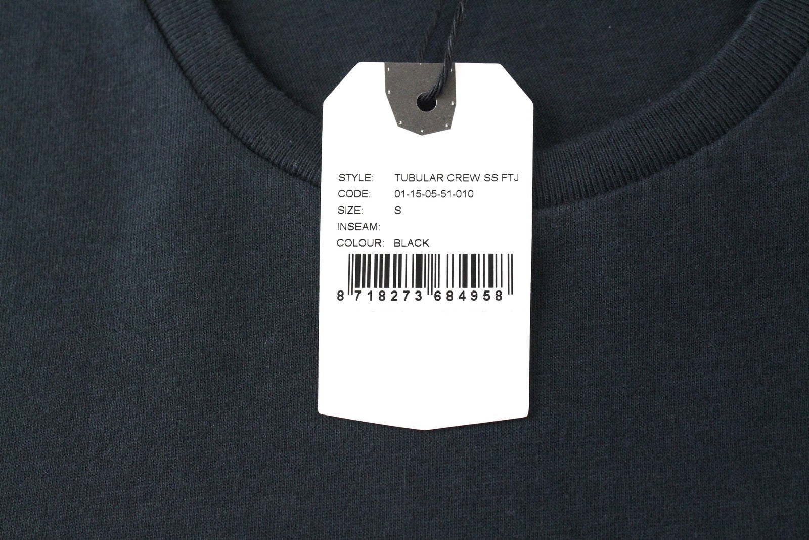 DENHAM Tubular Women T-Shirt S Black Pure Cotton Short Sleeve Round Neck Plain
