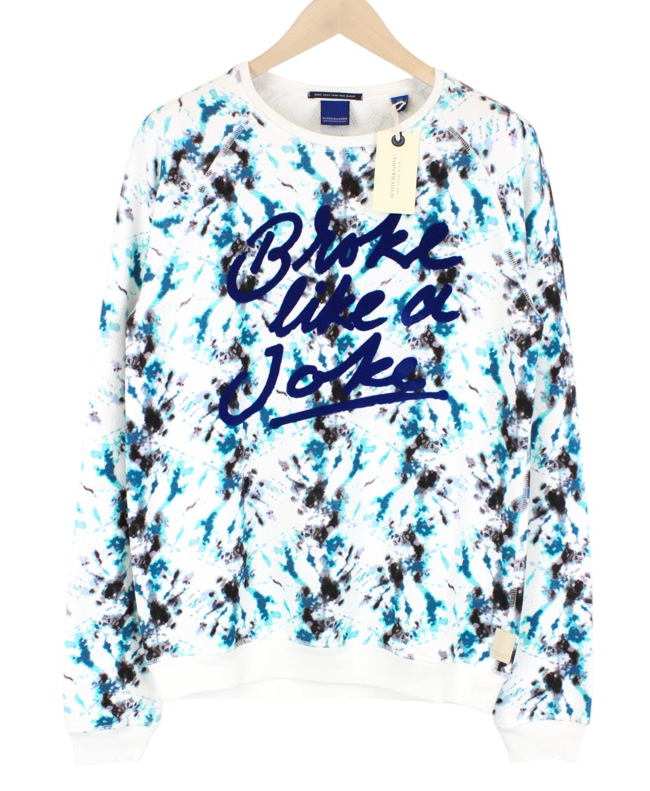 SCOTCH & SODA Ams Blauw Men Sweatshirt M White Cotton Blue Printed Logo Pull On