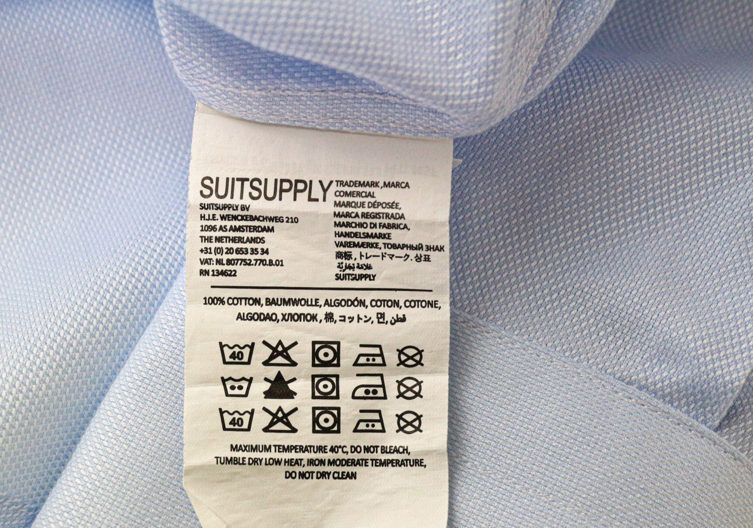 SUITSUPPLY vyriški formalūs marškinėliai 40L/15 3/4L ploni mėlyni medvilniniai marškinėliai ilgomis rankovėmis 