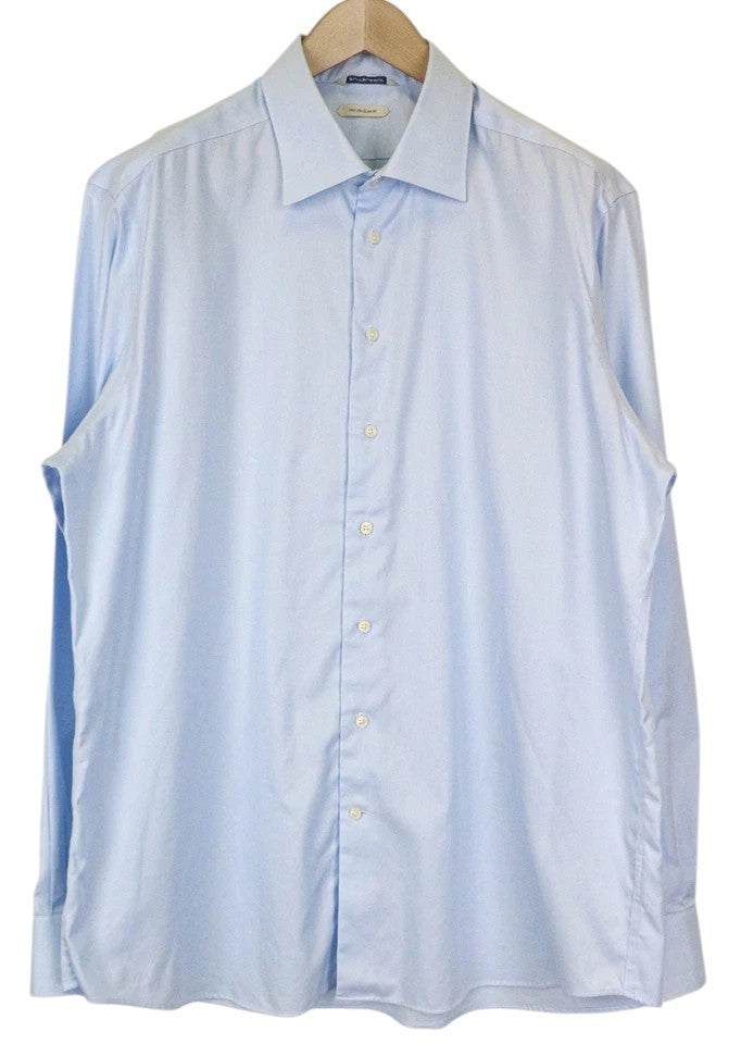 SUITSUPPLY vyriški oficialūs marškinėliai 45/17 3/4 Ploni mėlyna medvilnė ilgomis rankovėmis ruoželiniai 