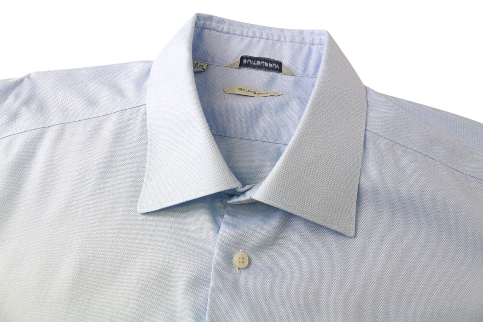 SUITSUPPLY vyriški oficialūs marškinėliai 45/17 3/4 Ploni mėlyna medvilnė ilgomis rankovėmis ruoželiniai 