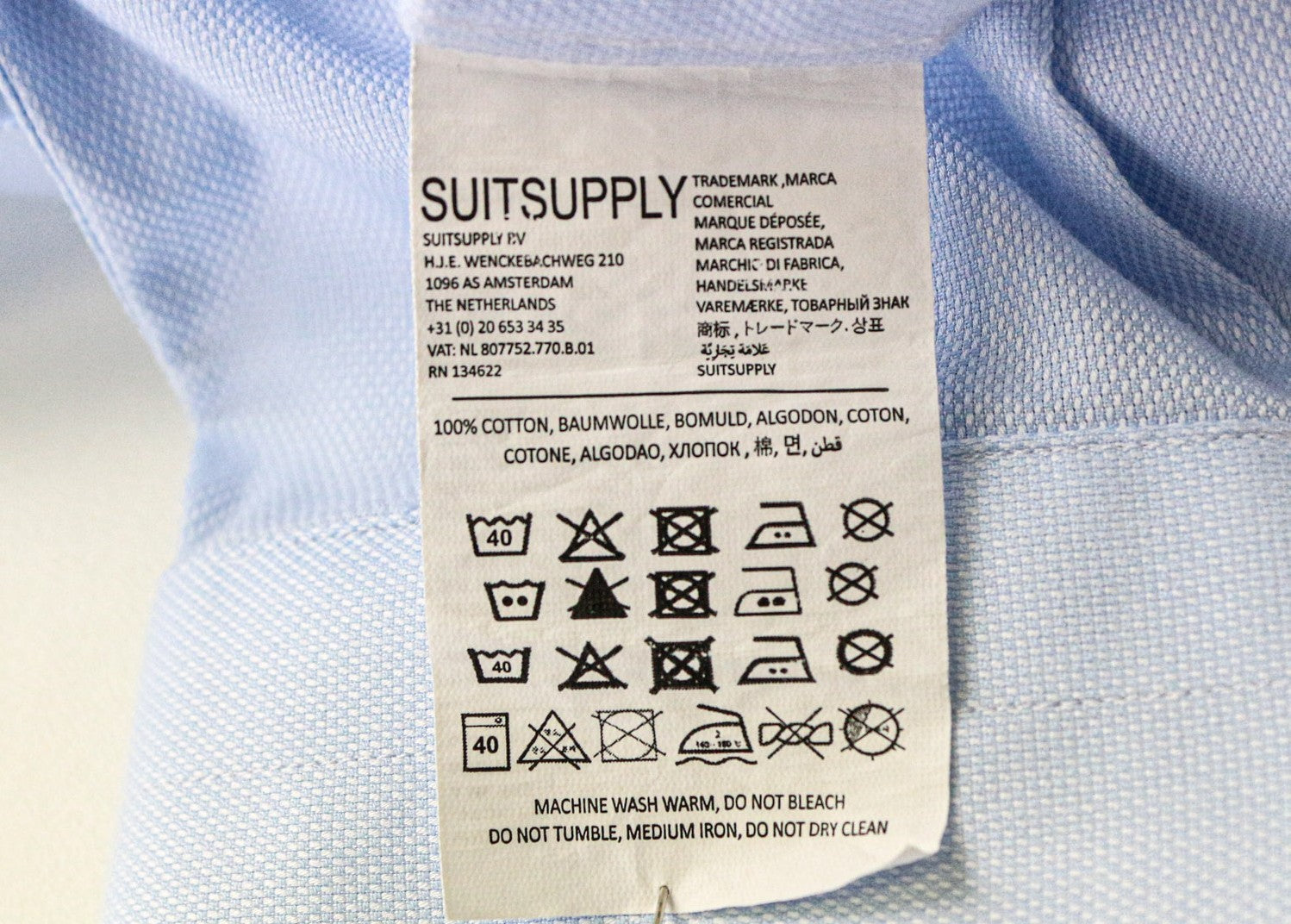 SUITSUPPLY vyriški oficialūs marškinėliai 45/17 3/4 Ploni mėlyna medvilnė ilgomis rankovėmis ruoželiniai 