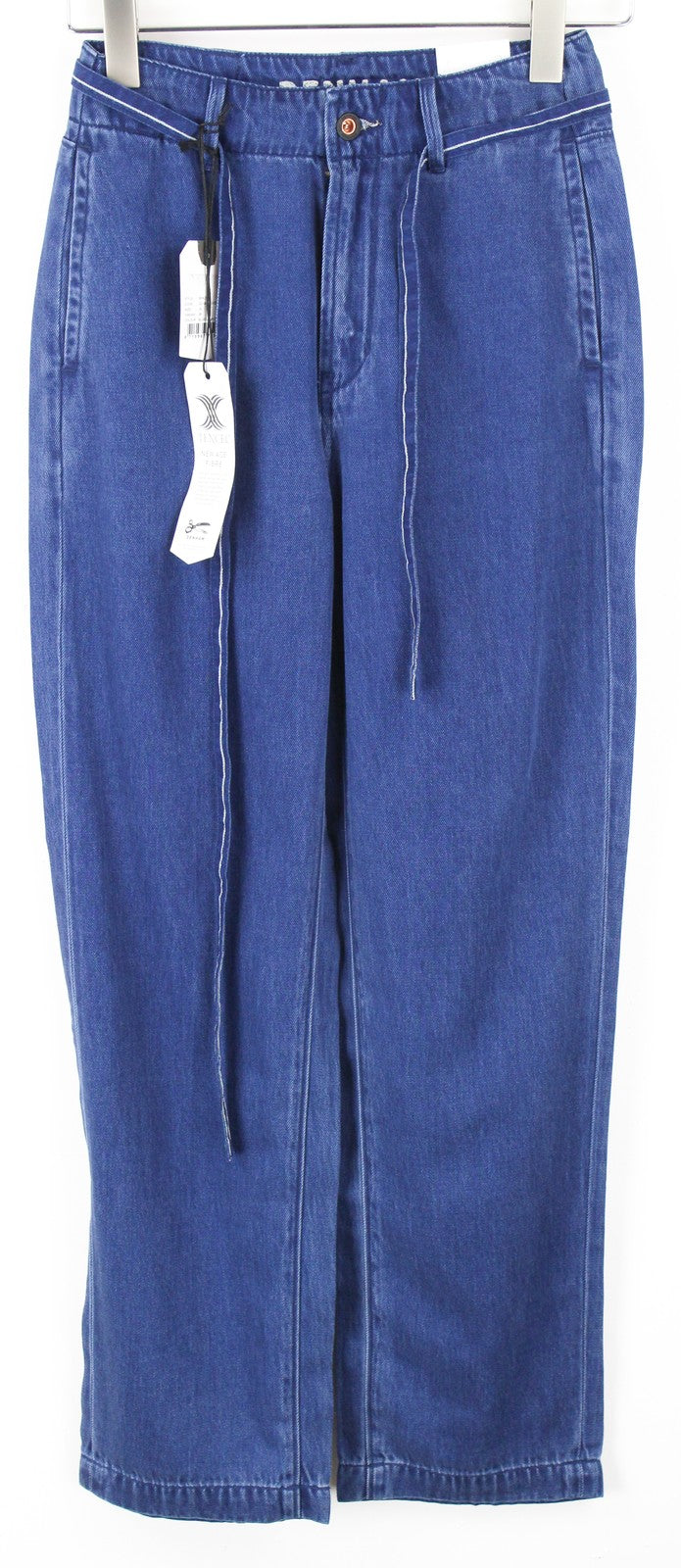 DENHAM Brady Women Jeans W24/L26 Wide Blue Cotton Blend Lightweight Belted