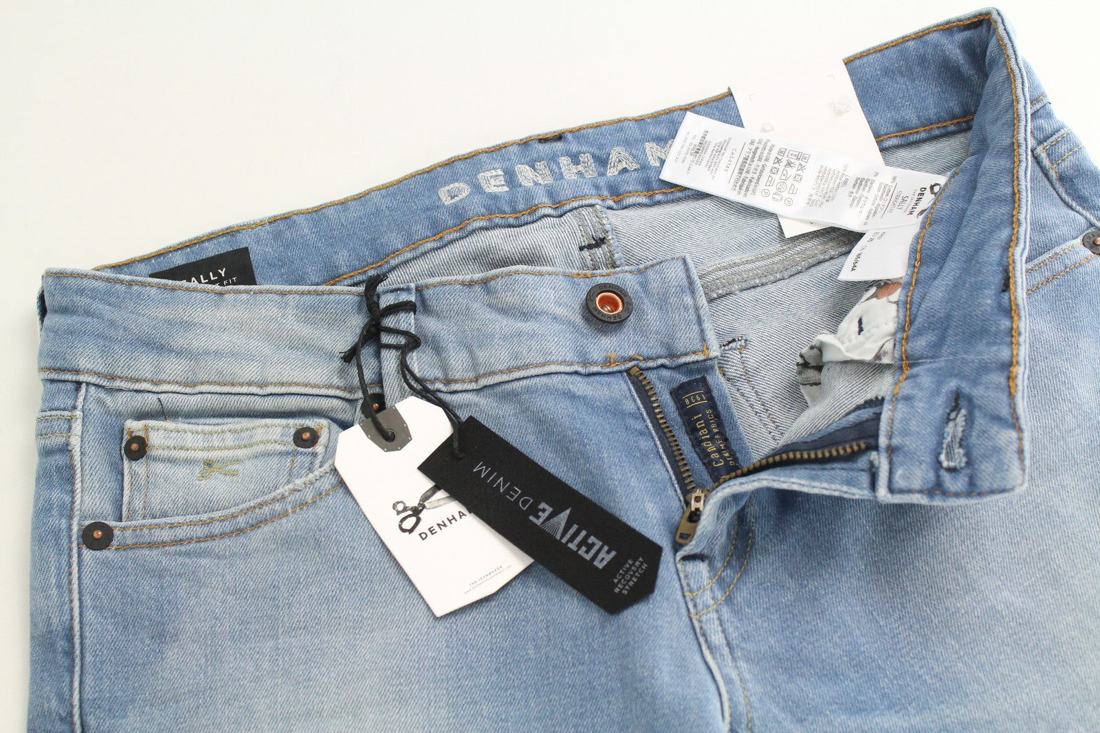 DENHAM Sally Women Jeans W25/L32 Straight Fit Washed Blue Cotton Stretch Denim