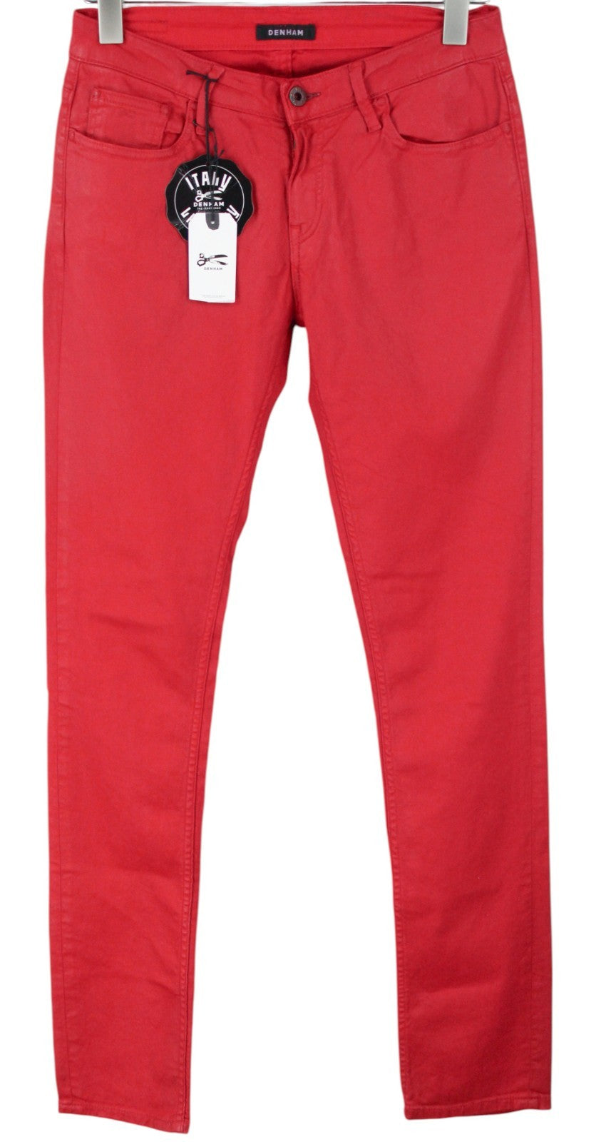 DENHAM Women Jeans W27/L34 Slim Coated Red Cotton Stretch Dyed 5-Pocket