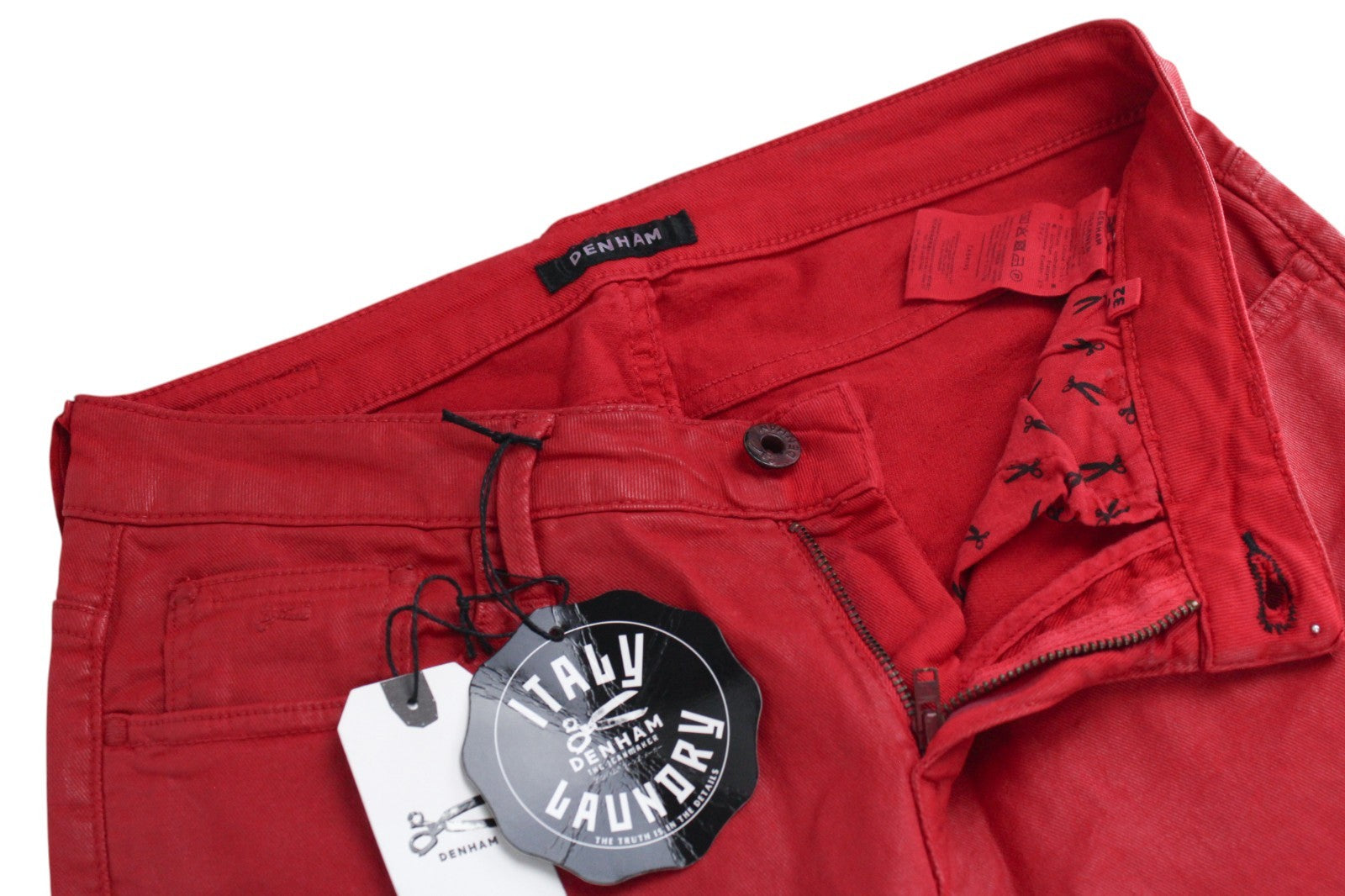 DENHAM Women Jeans W27/L34 Slim Fit Waxed Red Cotton Stretch Dyed 5-Pocket