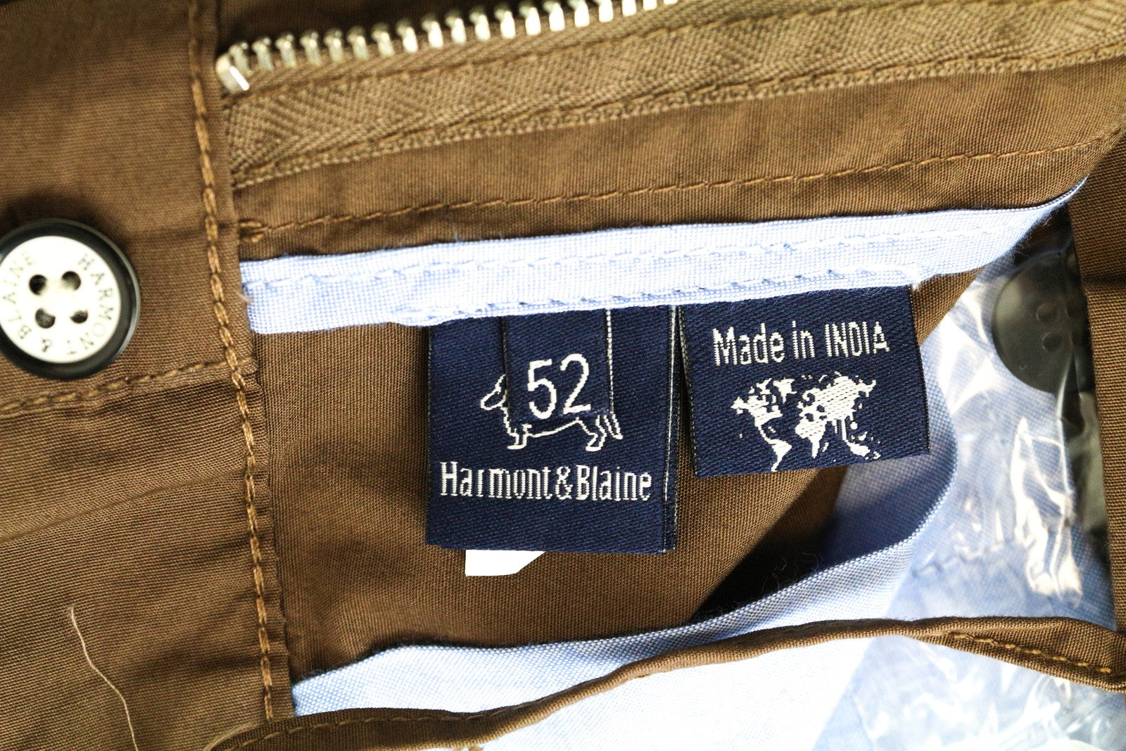 HARMONT & BLAINE Men Trousers 52 Brown Cotton Stretch Narrow Fit Slit Pockets