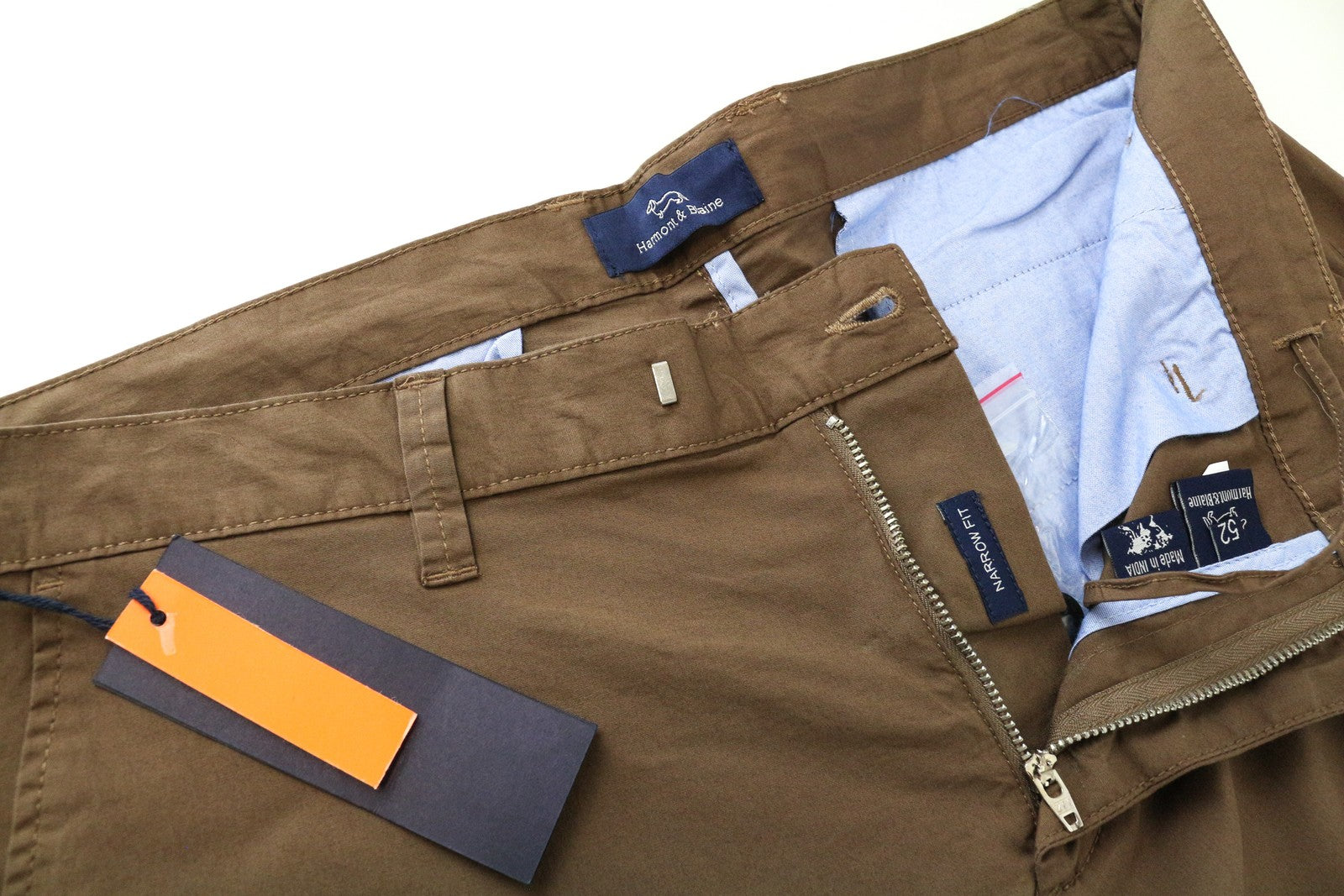 HARMONT & BLAINE Men Trousers 52 Brown Cotton Stretch Narrow Fit Casual