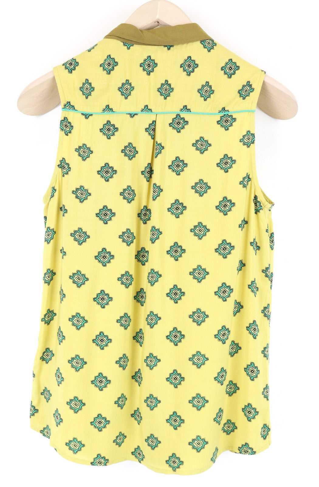 MAISON SCOTCH Women T-Shirt XS Yellow Sleeveless Patterned Collared Button-Up