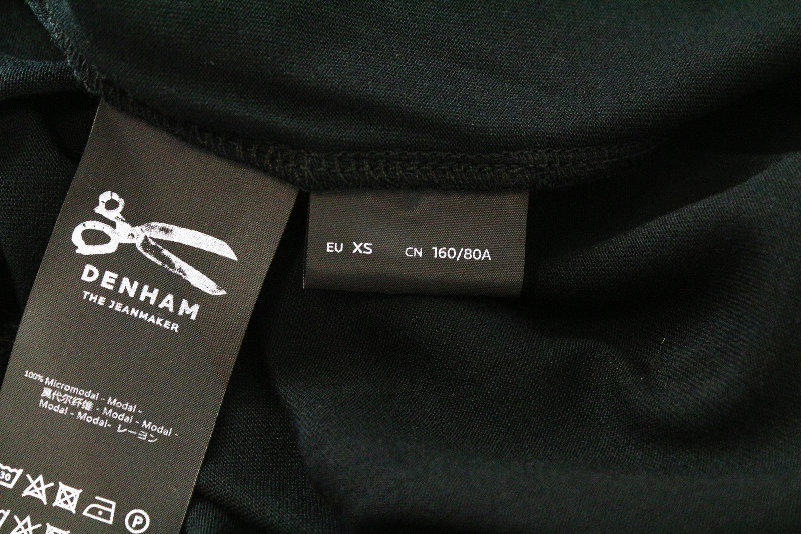 DENHAM Women T-Shirt XS Black 3/4 Sleeved Basic Round Neck Pull On Casual