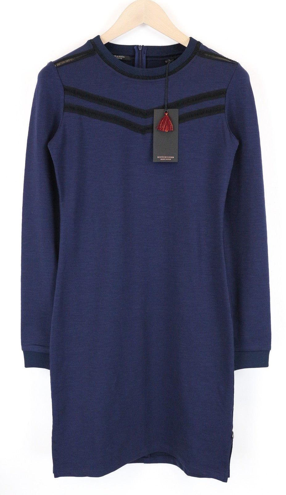 MAISON SCOTCH Women Dress S Dark Blue Cotton Blend Long Sleeve Zipped