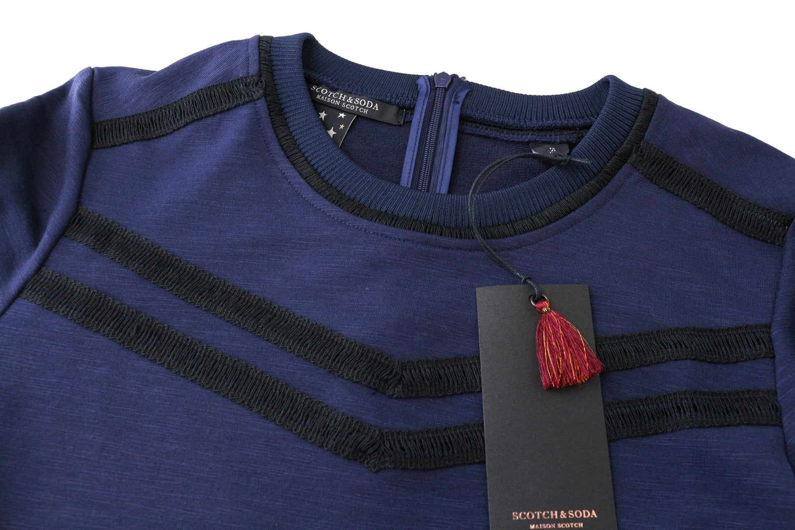 MAISON SCOTCH Women Dress S Dark Blue Cotton Blend Long Sleeve Detailed
