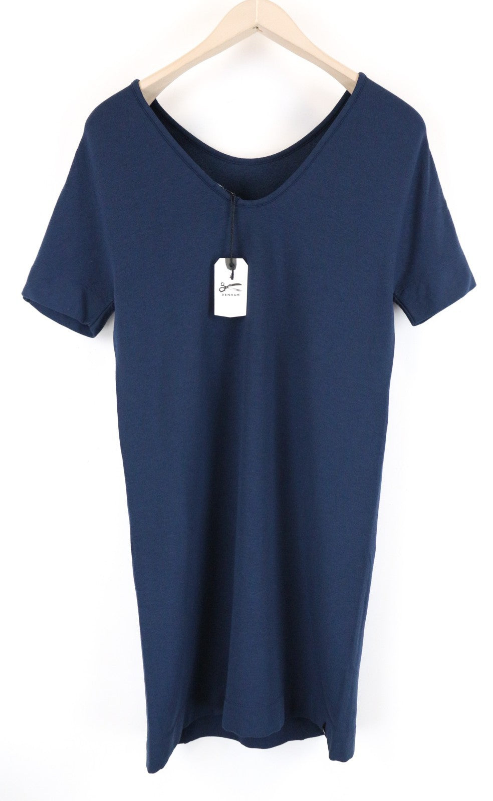 DENHAM Compass Women Dress S Blue Short Sleeved Round Neck Casual