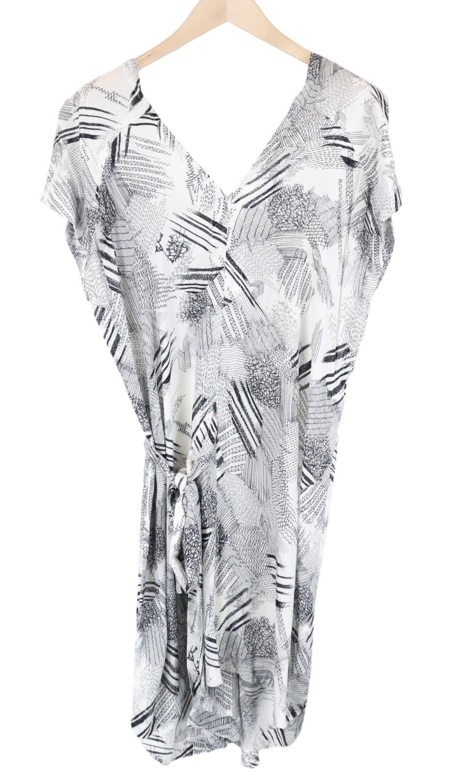 DENHAM Lock Women Dress M Bone White Layered 2in1 Patterned Short Sleeve Belted