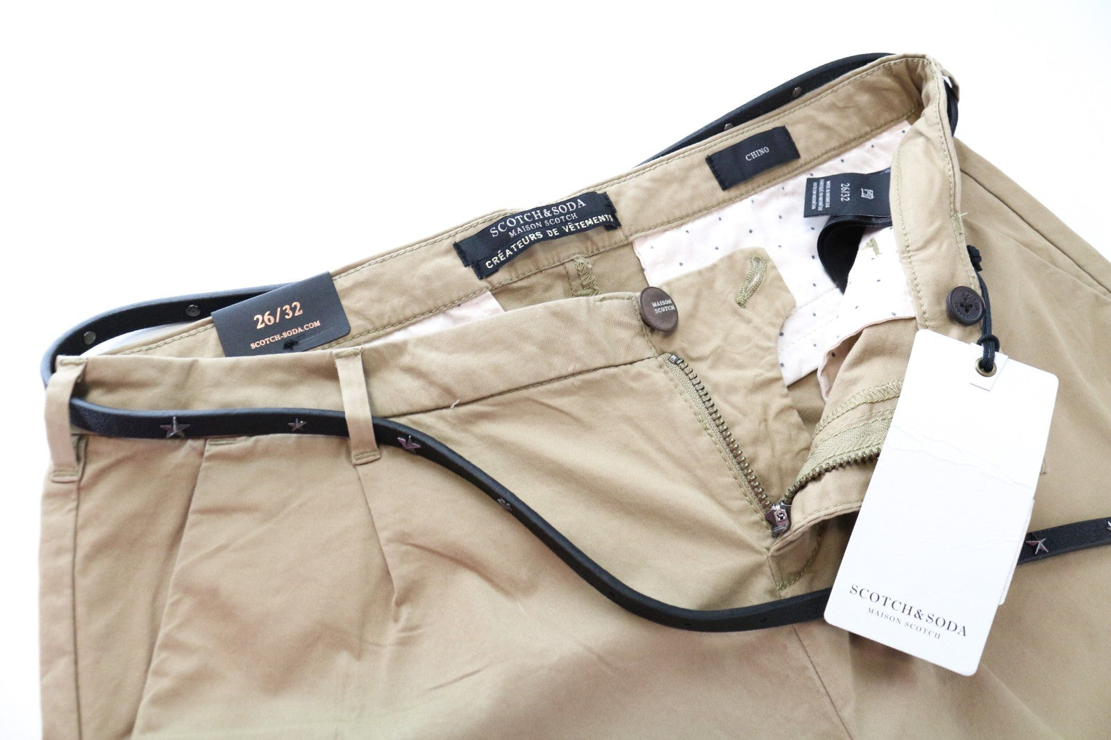 MAISON SCOTCH Women Trousers W26/L32 Sand Brown Slim Fit Cotton Stretch
