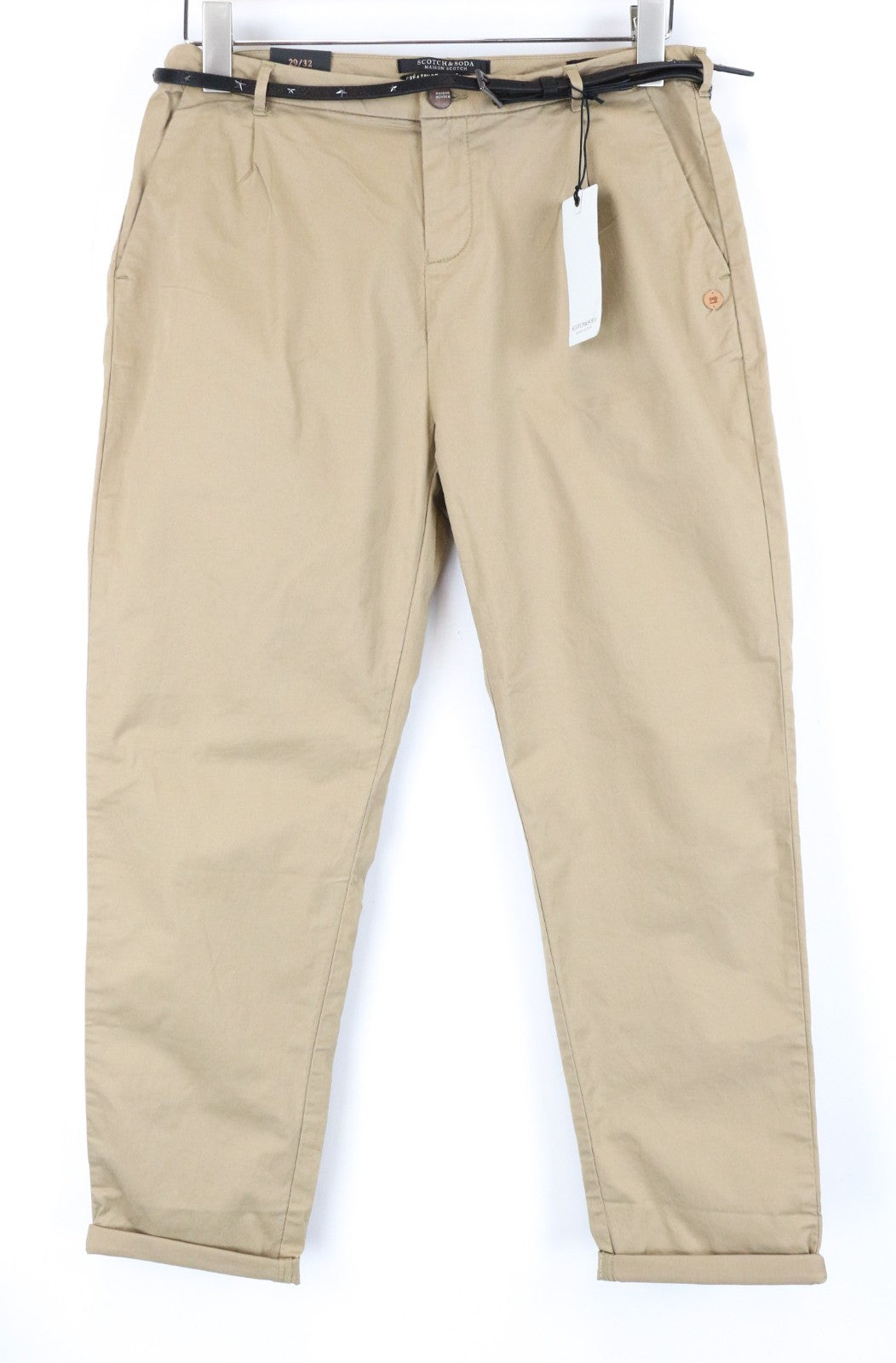 MAISON SCOTCH Women Trousers W29/L32 Brown Slim Cotton Stretch Flat Front