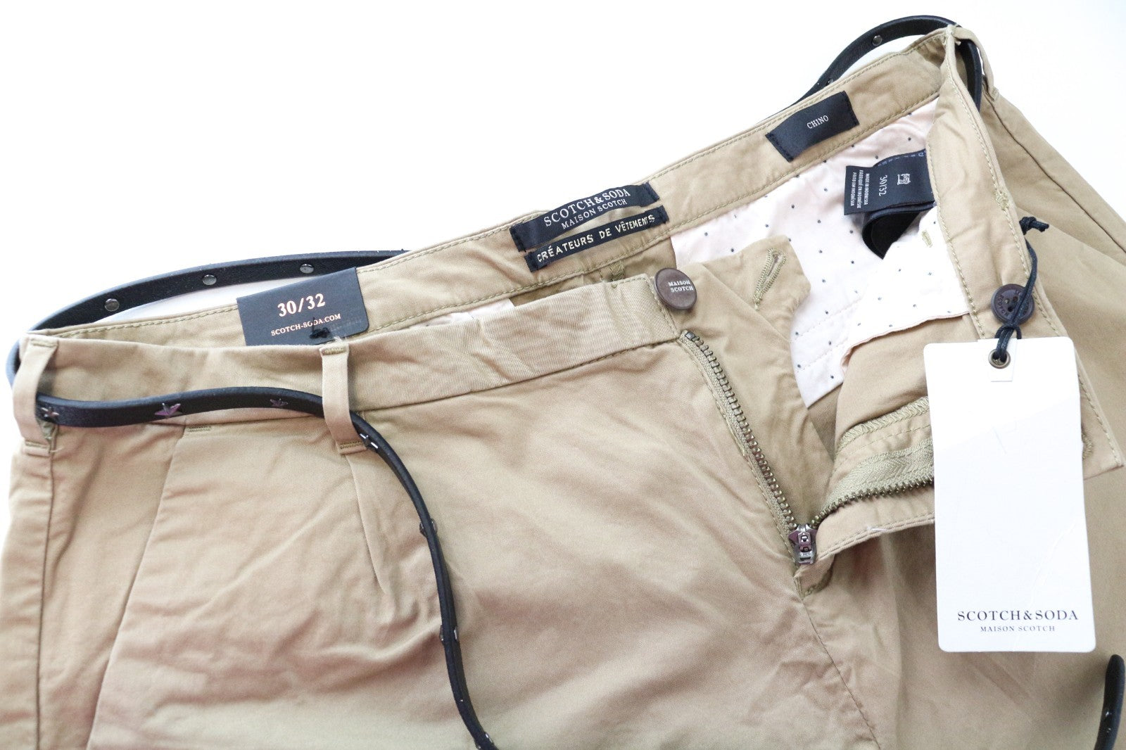 MAISON SCOTCH Women Trousers W30/L32 Sand Brown Slim Cotton Stretch Slit Pocket