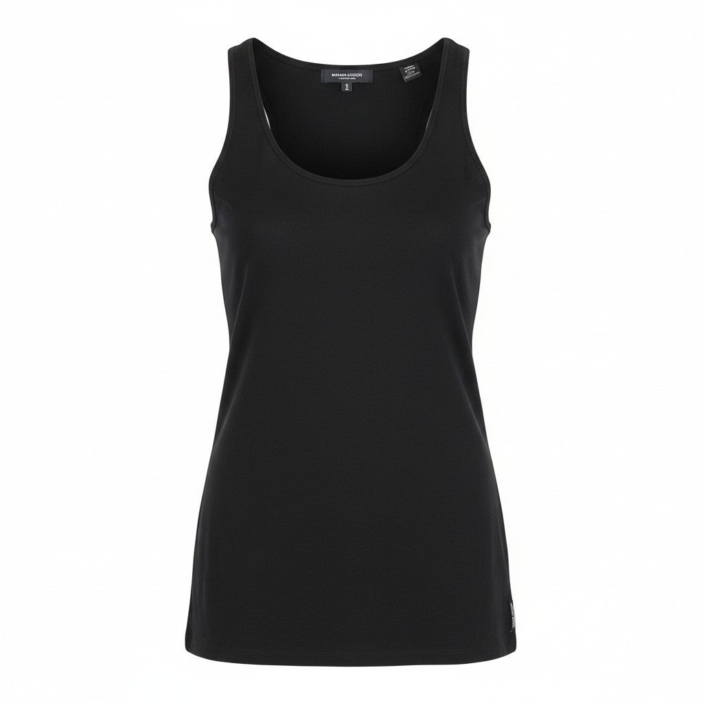 MAISON SCOTCH Women Top XS Tank Black Basic Cotton Sleeveless Round Neck