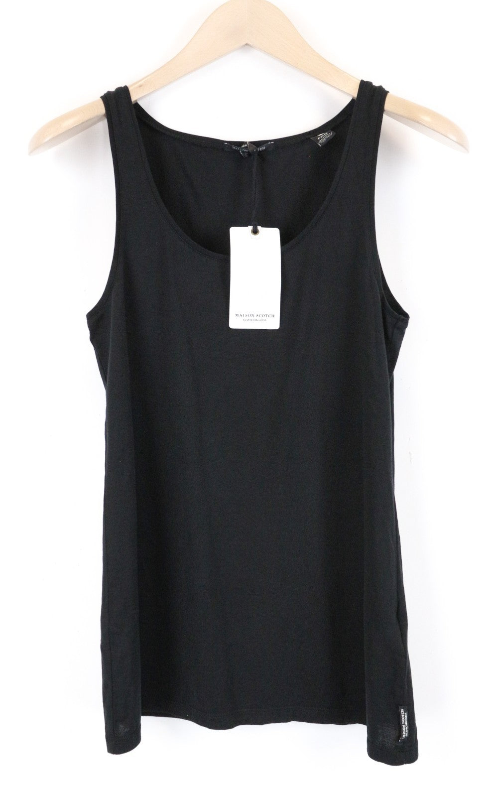 MAISON SCOTCH Women Top XS Tank Black Basic Cotton Sleeveless Round Neck