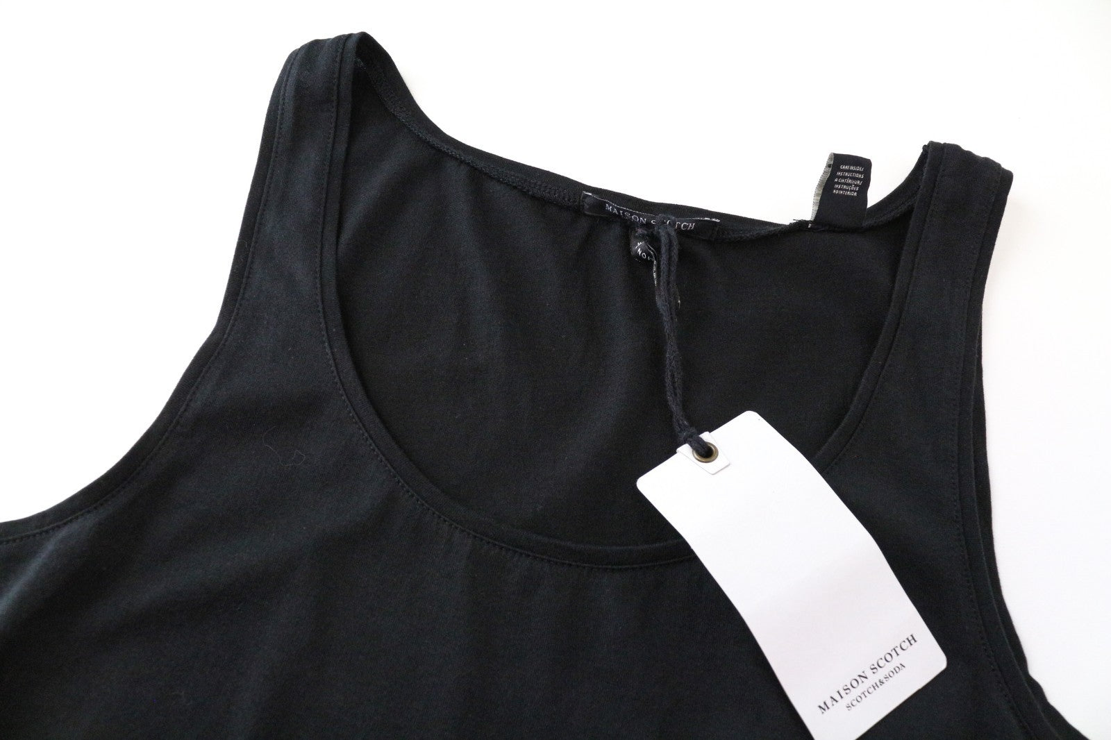MAISON SCOTCH Women Top XS Tank Black Basic Cotton Sleeveless Round Neck
