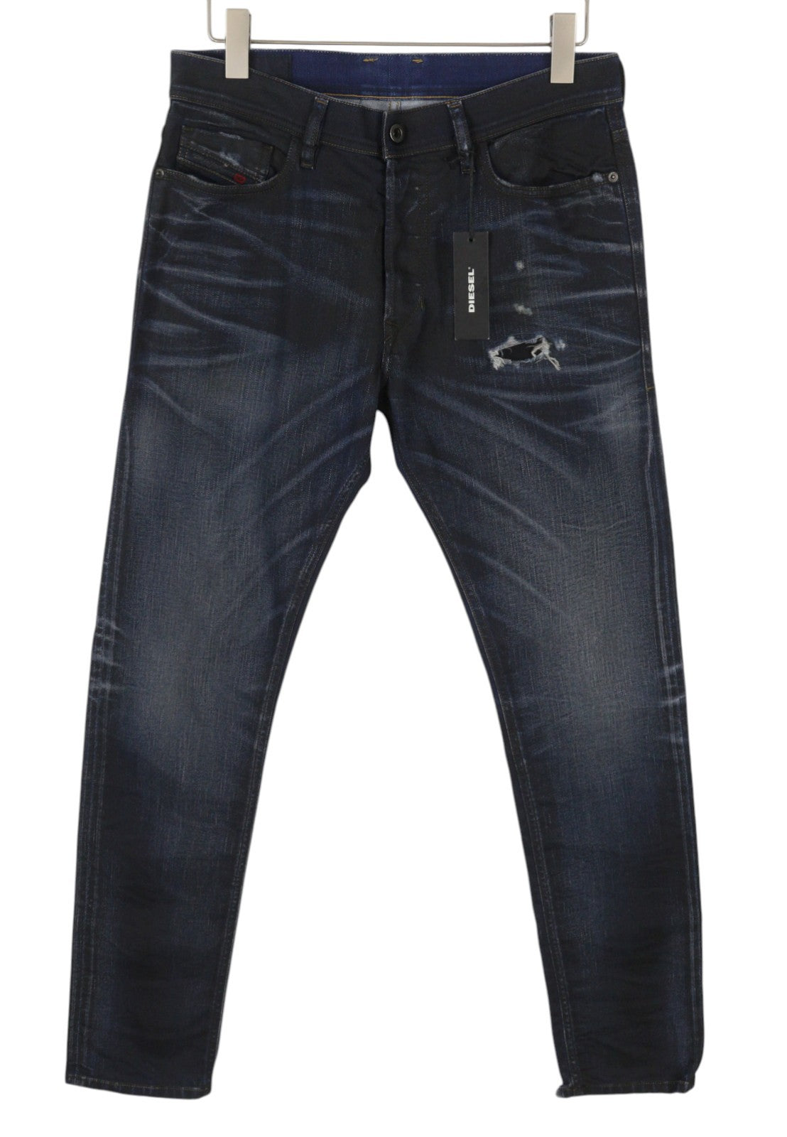 DIESEL Tepphar 080AD Men Jeans W29/L32 Blue Whiskers Faded Distress Slim Fit