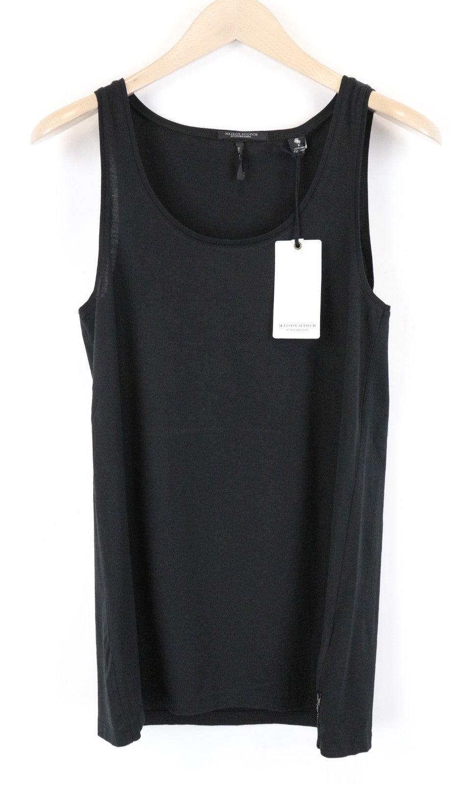 MAISON SCOTCH Women Top M Tank Black Pure Cotton Sleeveless Pull On Round Neck