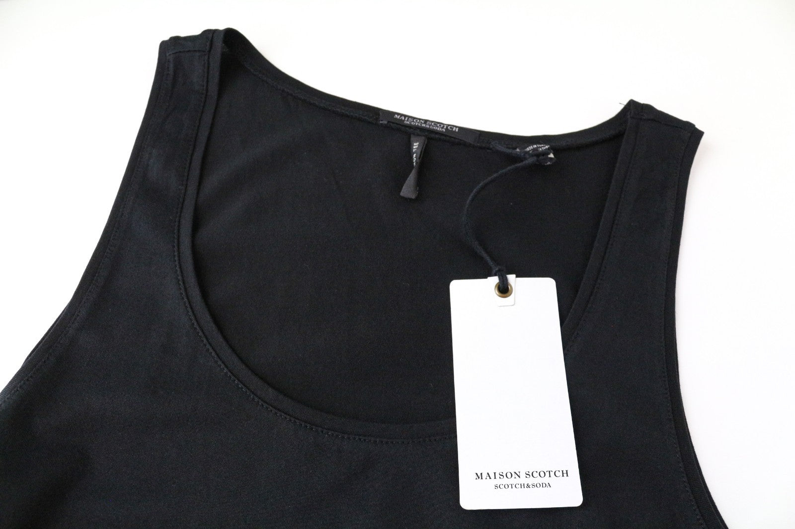 MAISON SCOTCH Women Top M Tank Black Pure Cotton Sleeveless Pull On Round Neck