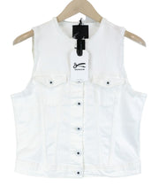 DENHAM Brooke Women Waistcoat S White Short Sleeveless Pure Cotton Denim