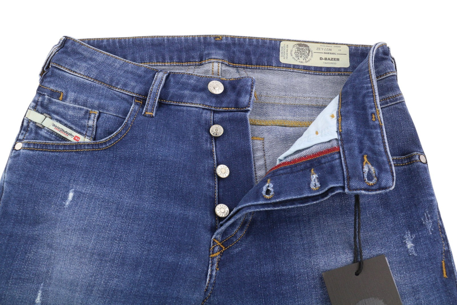 DIESEL D-Bazer 083AZ Men Jeans W27/L32 Blue Faded Distress Tapered Stretch