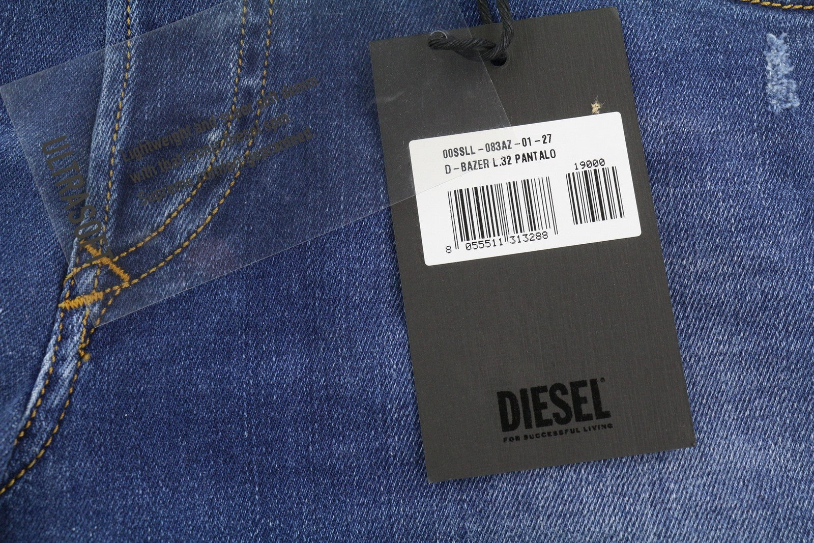 DIESEL D-Bazer 083AZ Men Jeans W27/L32 Blue Faded Distress Tapered Stretch