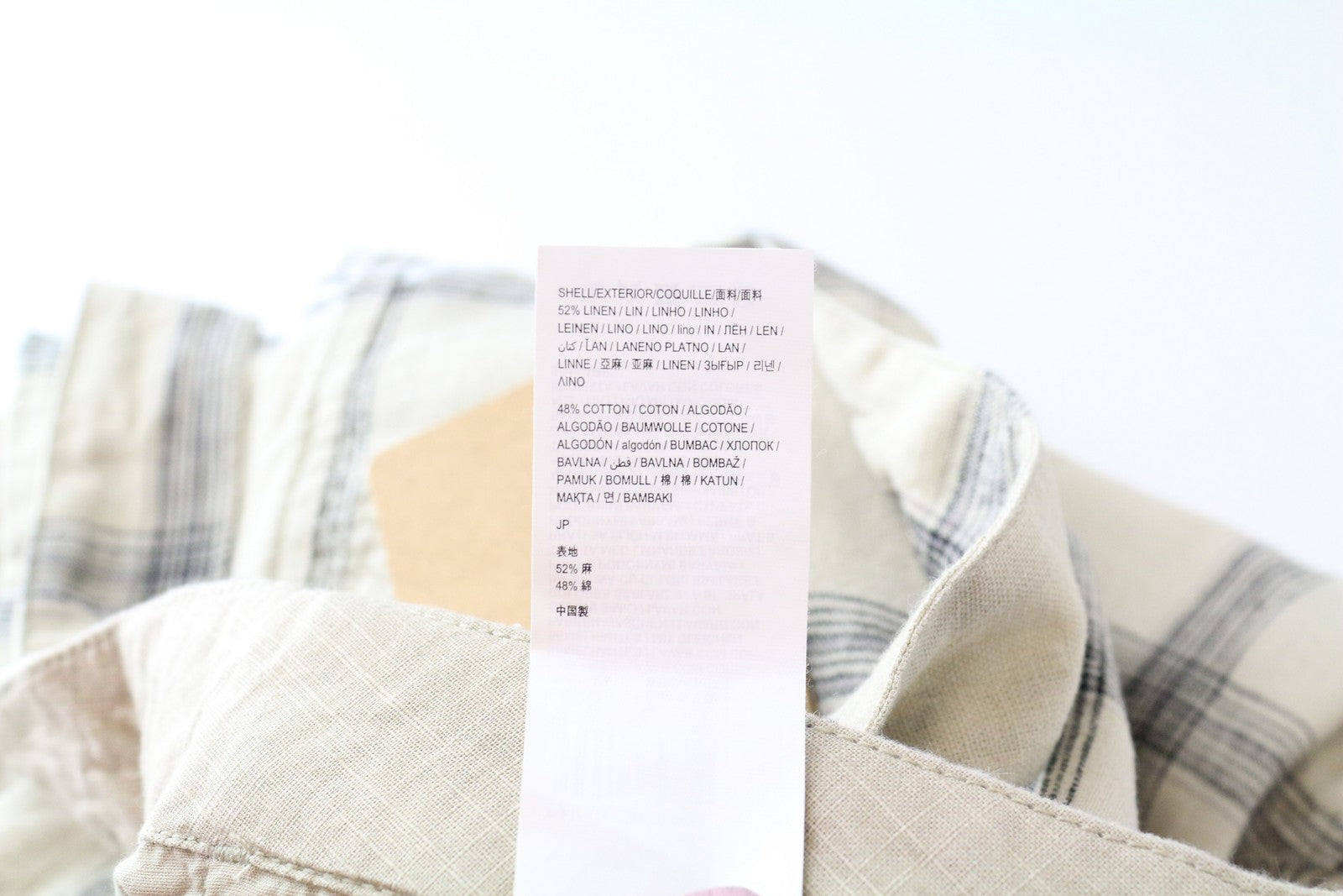 DESIGUAL Marc Men Shorts 28 Light Brown Check Pattern Linen Cotton Multi Pocket