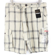 DESIGUAL Marc Men Shorts 32 Brown Check Pattern Linen Cotton Multi Pocket Cargo