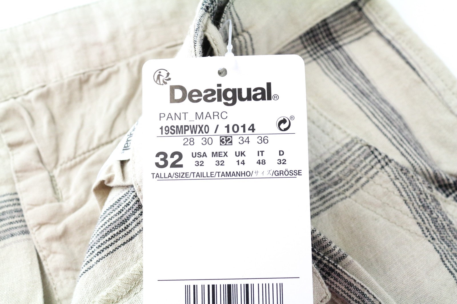 DESIGUAL Marc Men Shorts 32 Brown Check Pattern Linen Cotton Multi Pocket Cargo