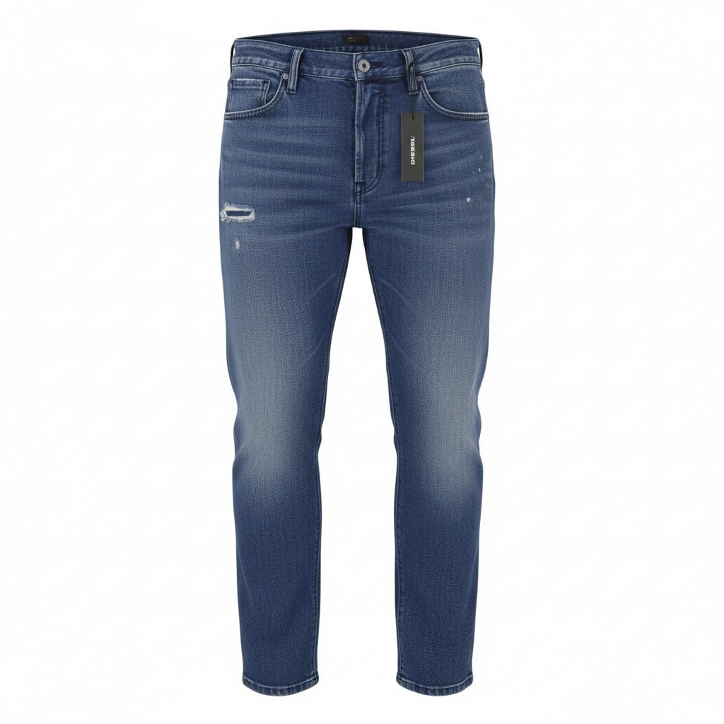 DIESEL Mharky 080AH Men Jeans W34 Blue Whiskers Faded Distress Cropped