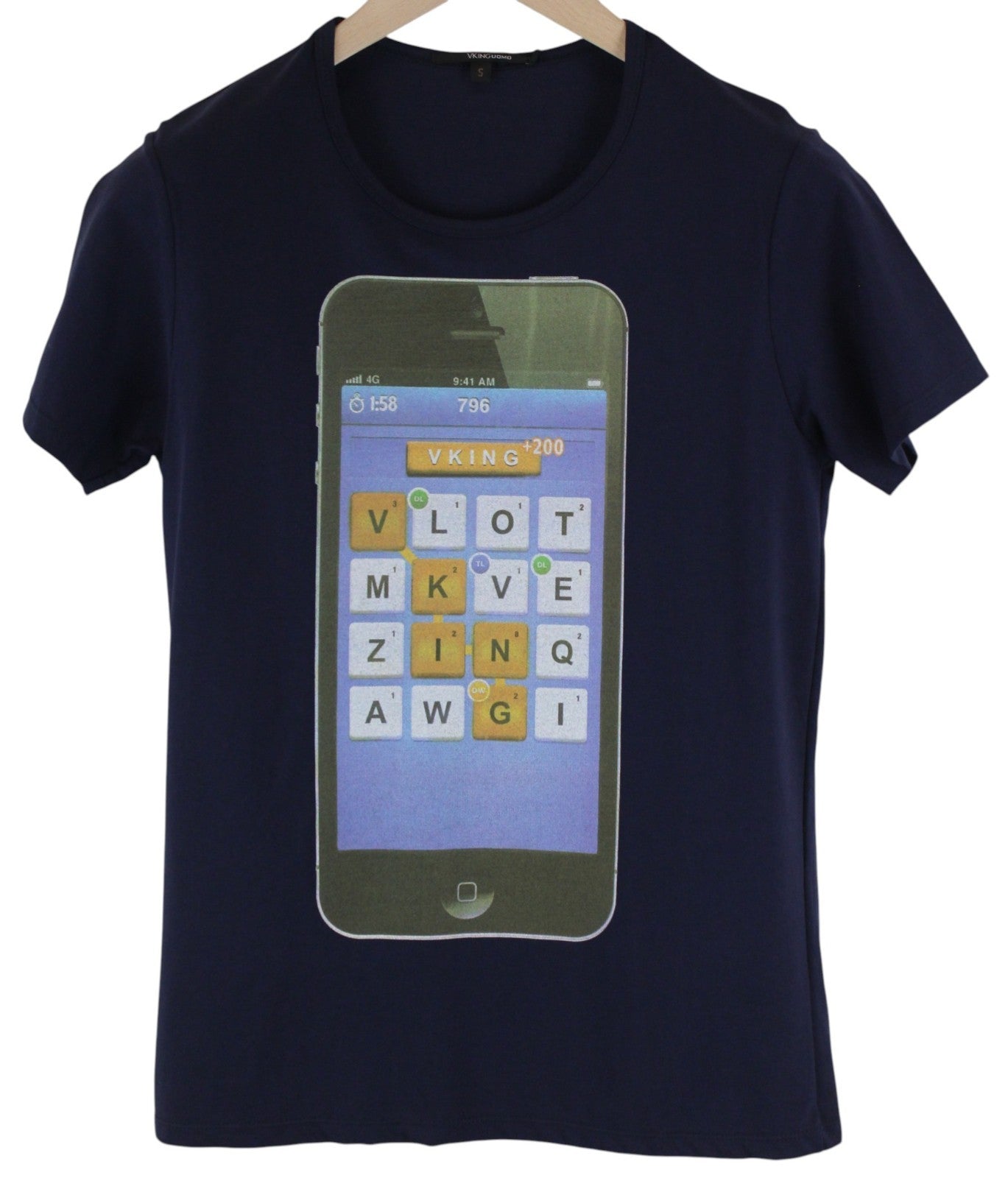 VKING Men T-Shirt S Navy Pure Cotton Phone Logo Short Sleeved Pull On