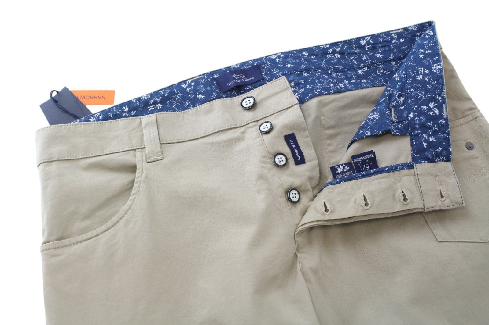HARMONT & BLAINE Men Trousers 52 Sand Brown Narrow Cotton Stretch Flat Front
