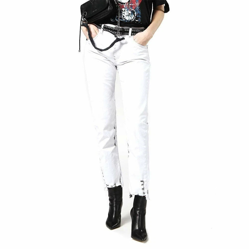 DIESEL Neekhol 003W7 Women Jeans W30/L32 White Distress Regular Straight Denim