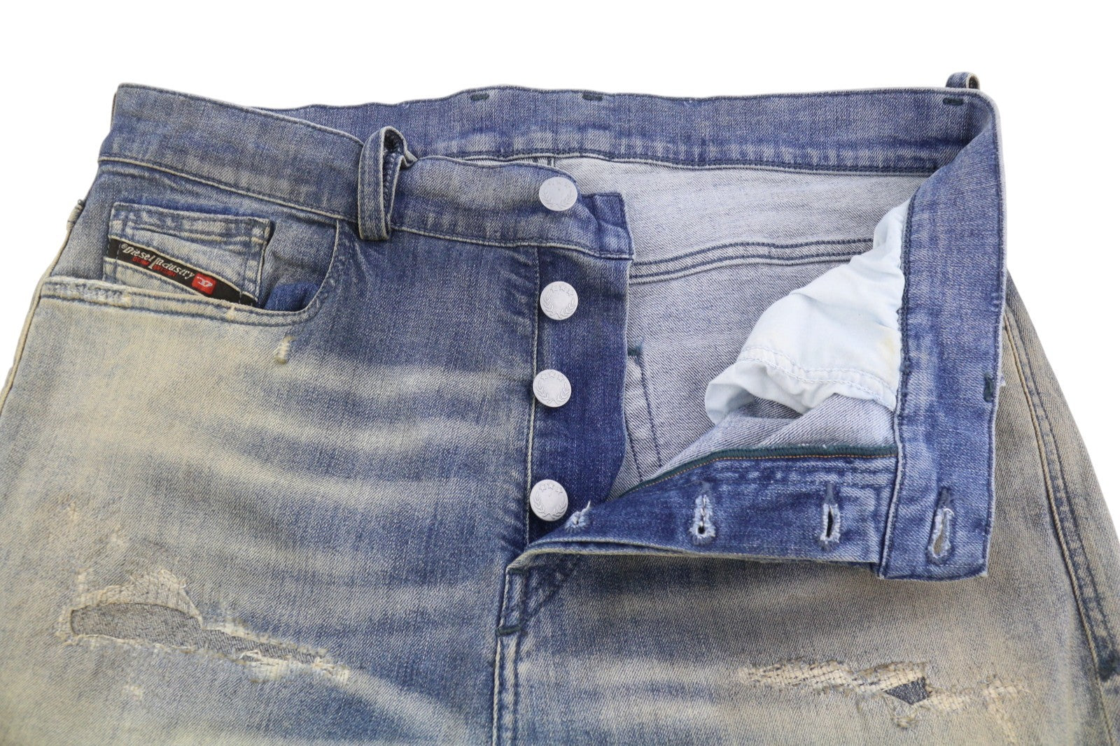 DIESEL D-Vider 084AQ Men Jeans W30/L32 Blue Distress Faded Aged Look Drop Crotch