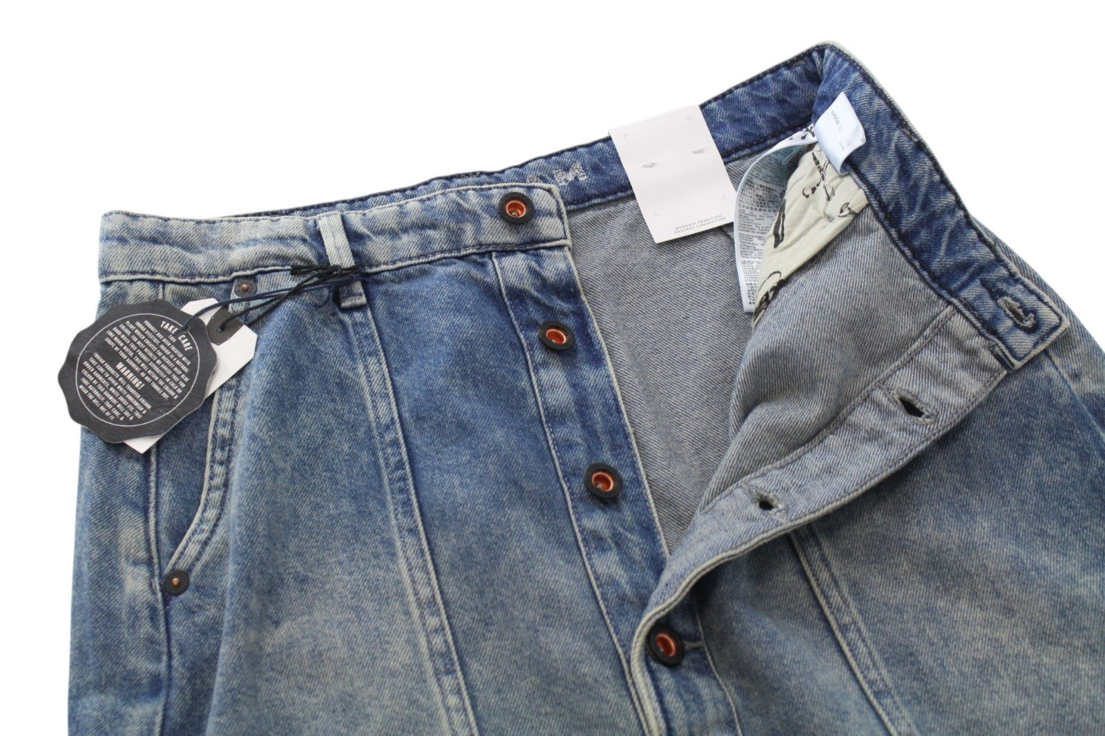 DENHAM Bo Women Skirt W26 Blue Cotton Washed Pocketed Front Button Denim