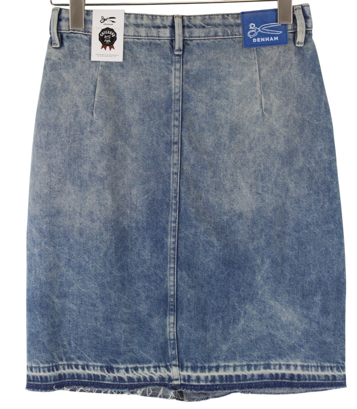 DENHAM Bo Women Skirt W26 Blue Pure Cotton Washed Pocketed Front Buttoned Denim