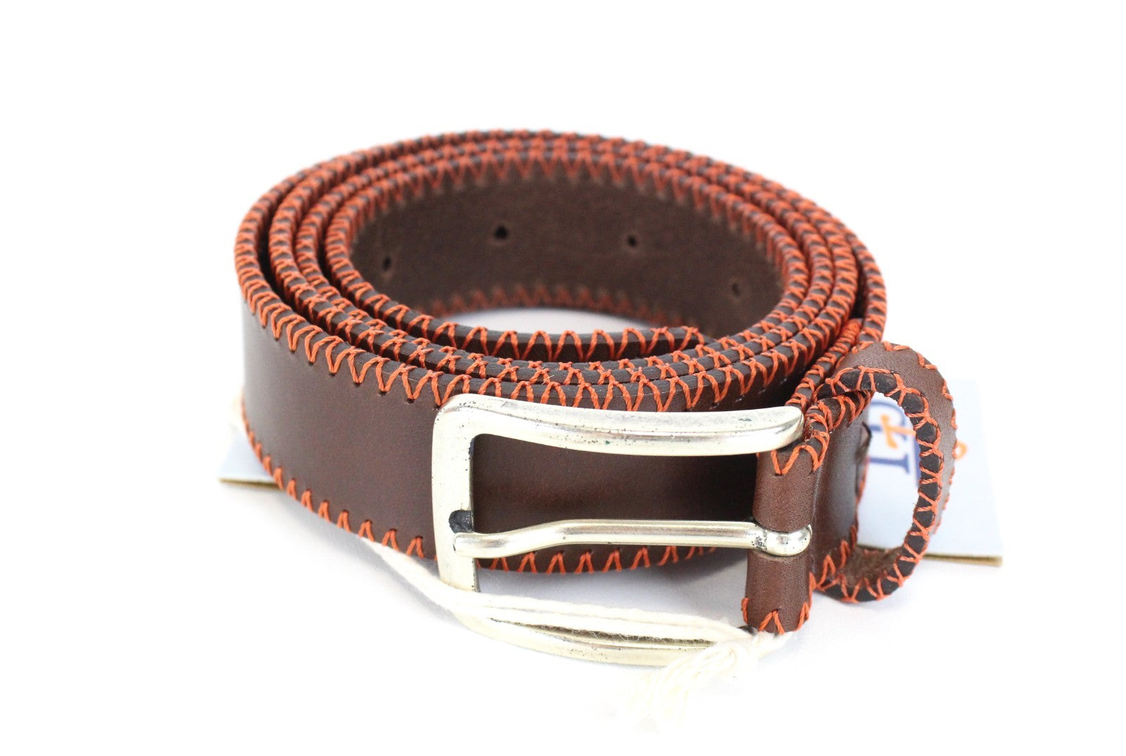 HARMONT & BLAINE Men Belt 120 cm Pure Leather Metal Buckled Round-End Brown_