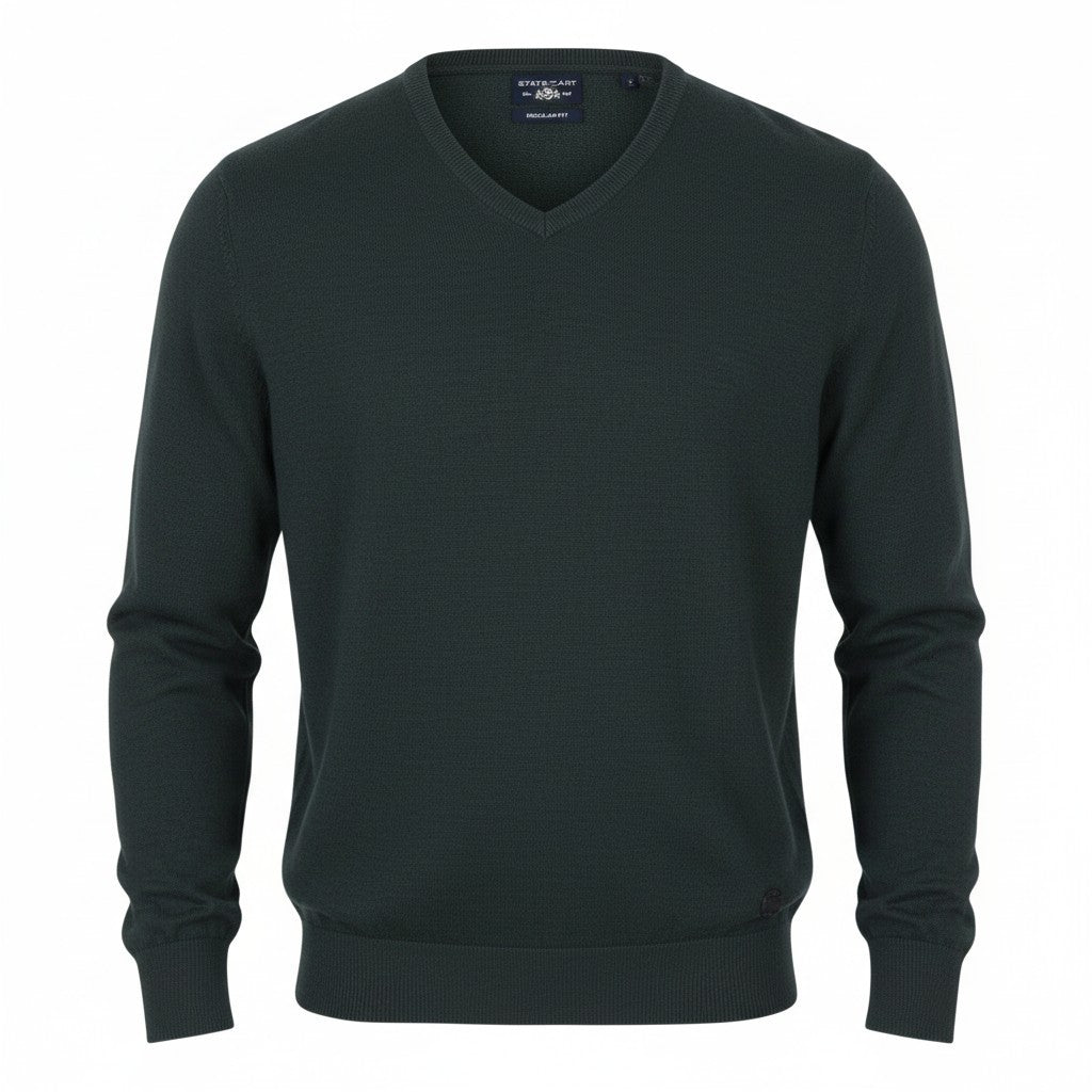STATE OF ART Men Jumper S Dark Grey Melange Knitted V-Neck Pull On