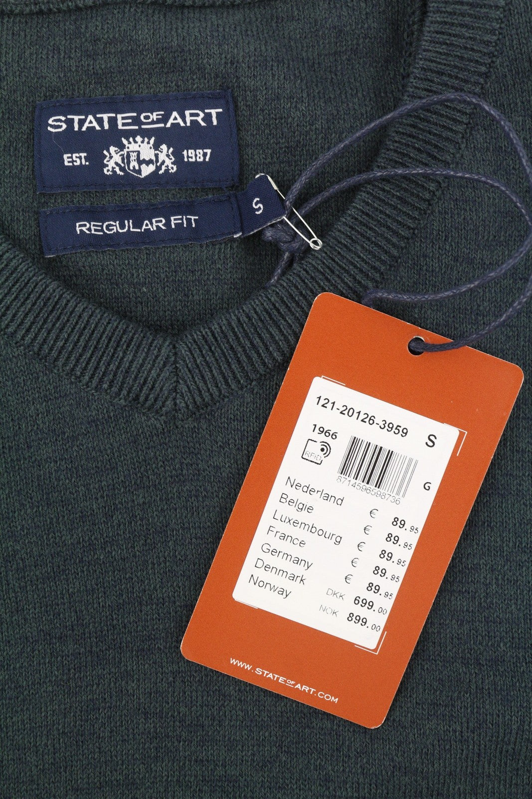 STATE OF ART Men Jumper S Dark Grey Melange Knitted V-Neck Pull On