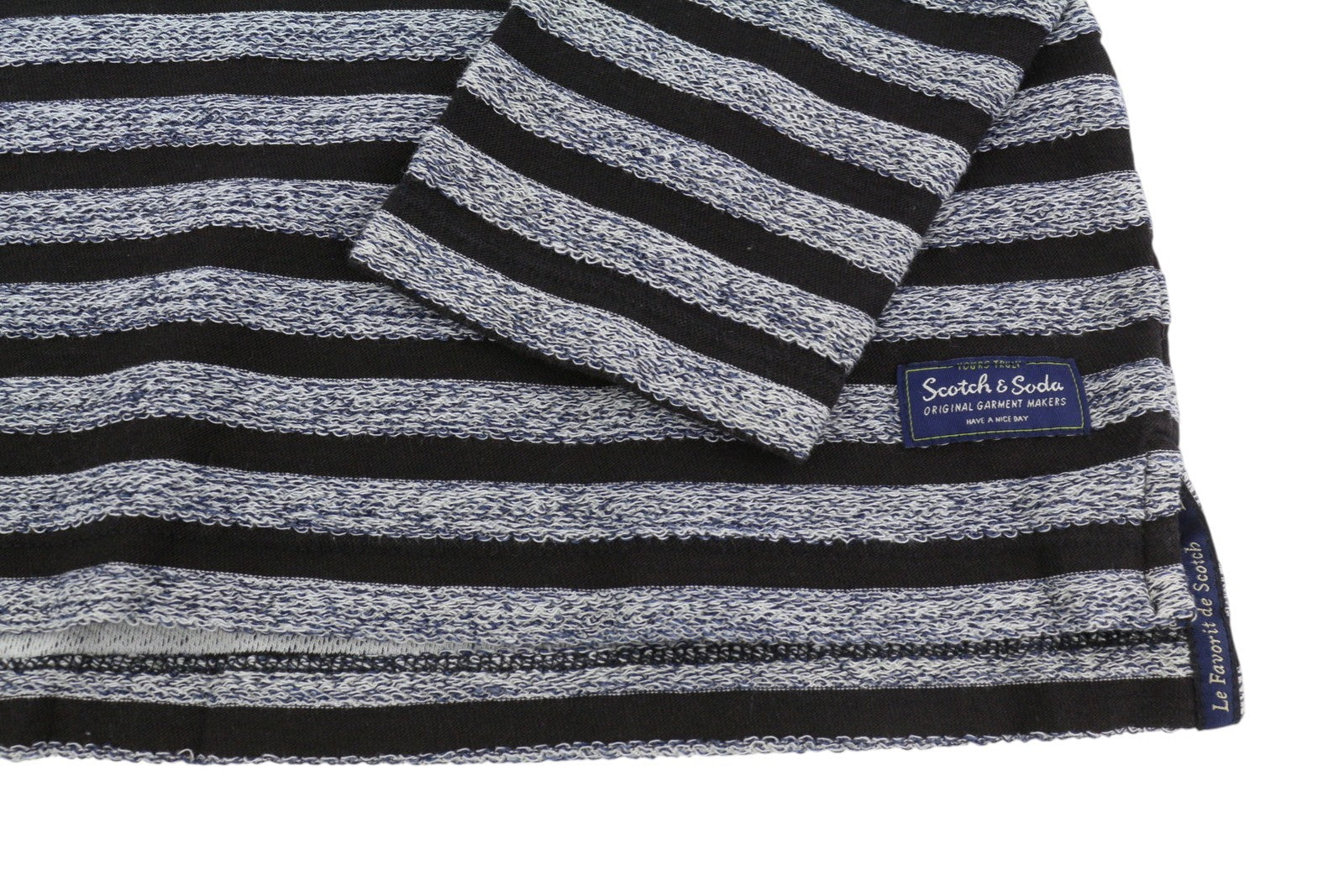 SCOTCH & SODA Men Sweatshirt M Black Striped Crew Neck Long Sleeve Pull On