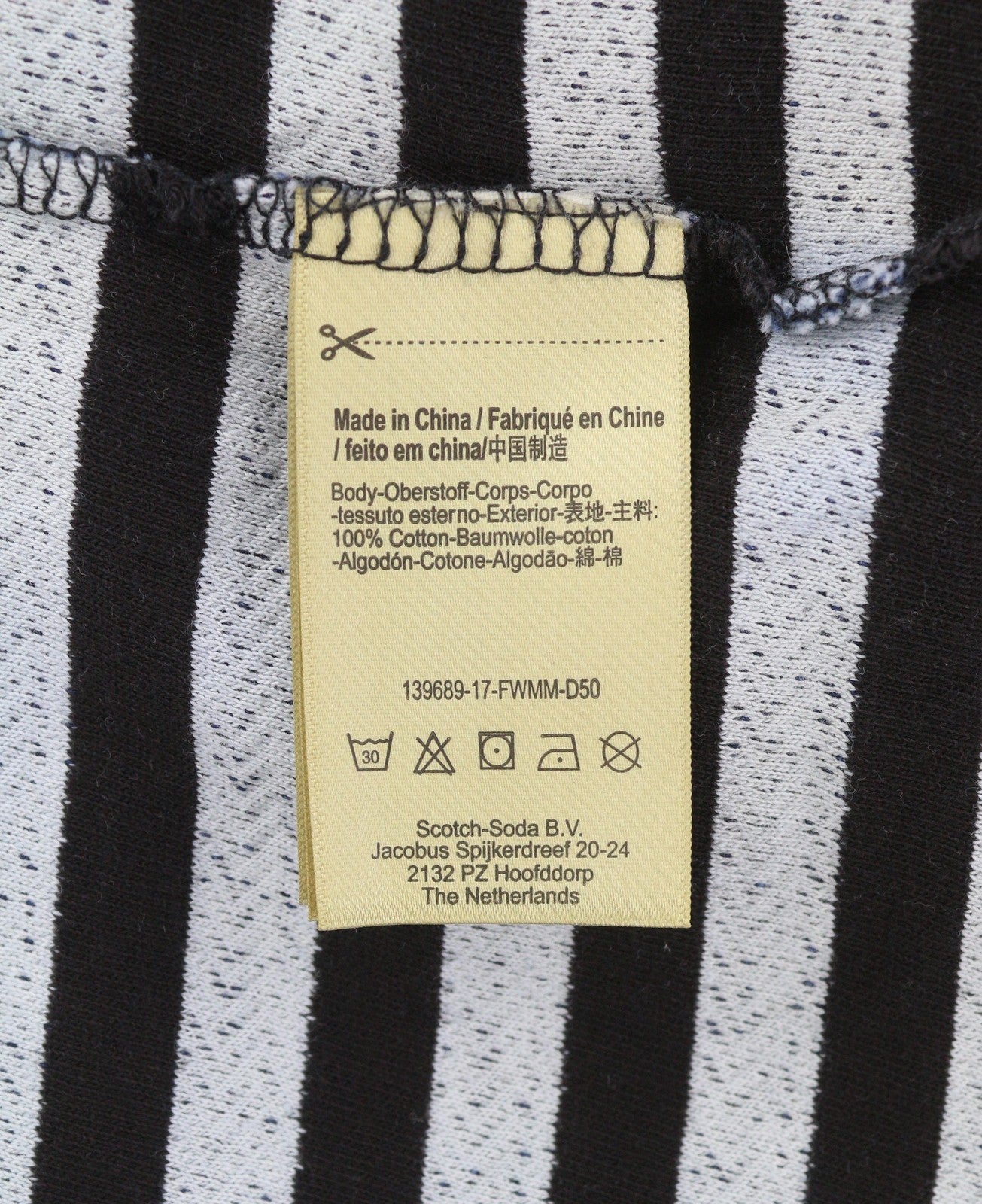 SCOTCH & SODA Men Sweatshirt M Black Striped Crew Neck Long Sleeve Pull On