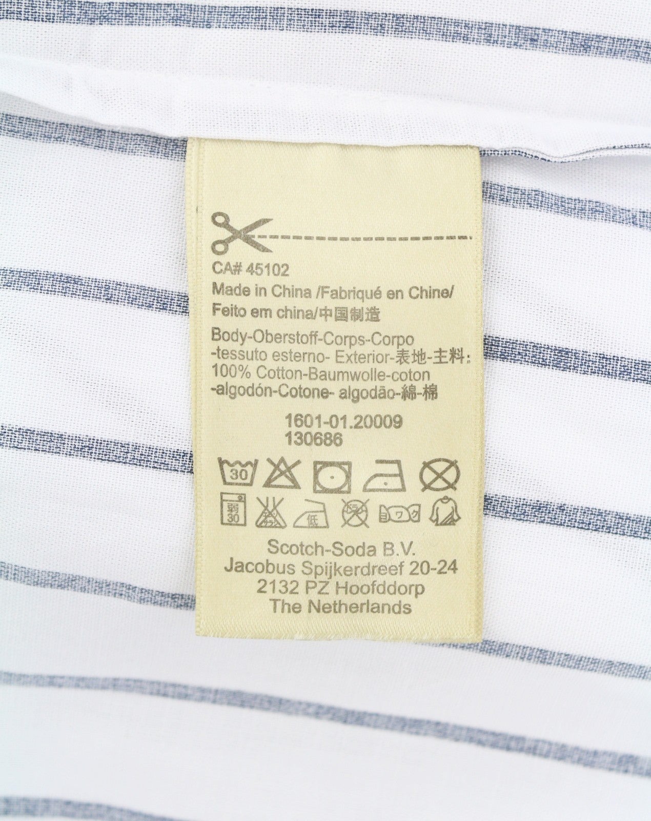 SCOTCH & SODA Men Shirt L White Pinstriped Long Fit Button-Up Spread Neck