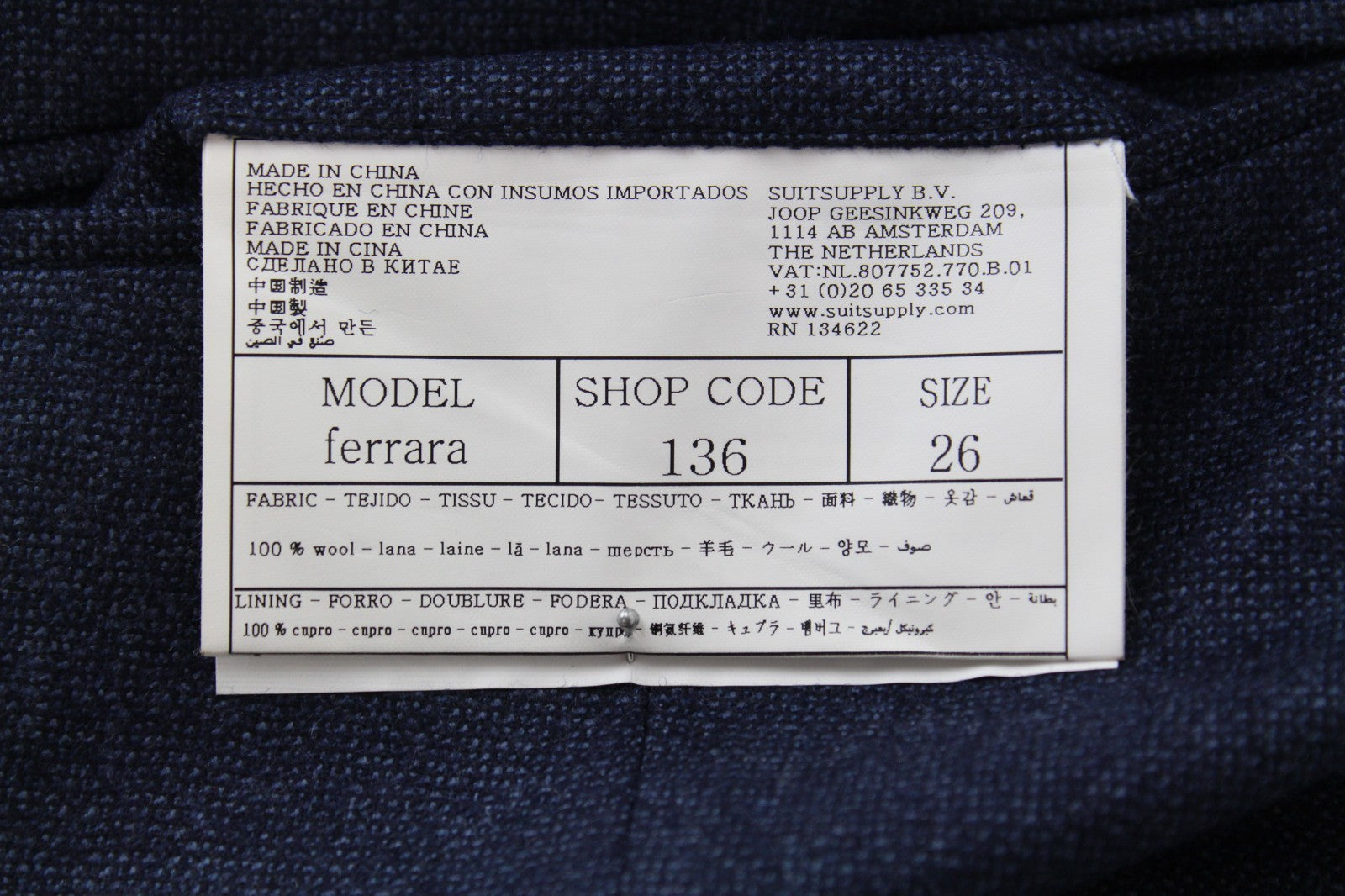 SUITSUPPLY Ferrara Men Waistcoat UK42S Blue Pure Wool Single-Breasted V-neck