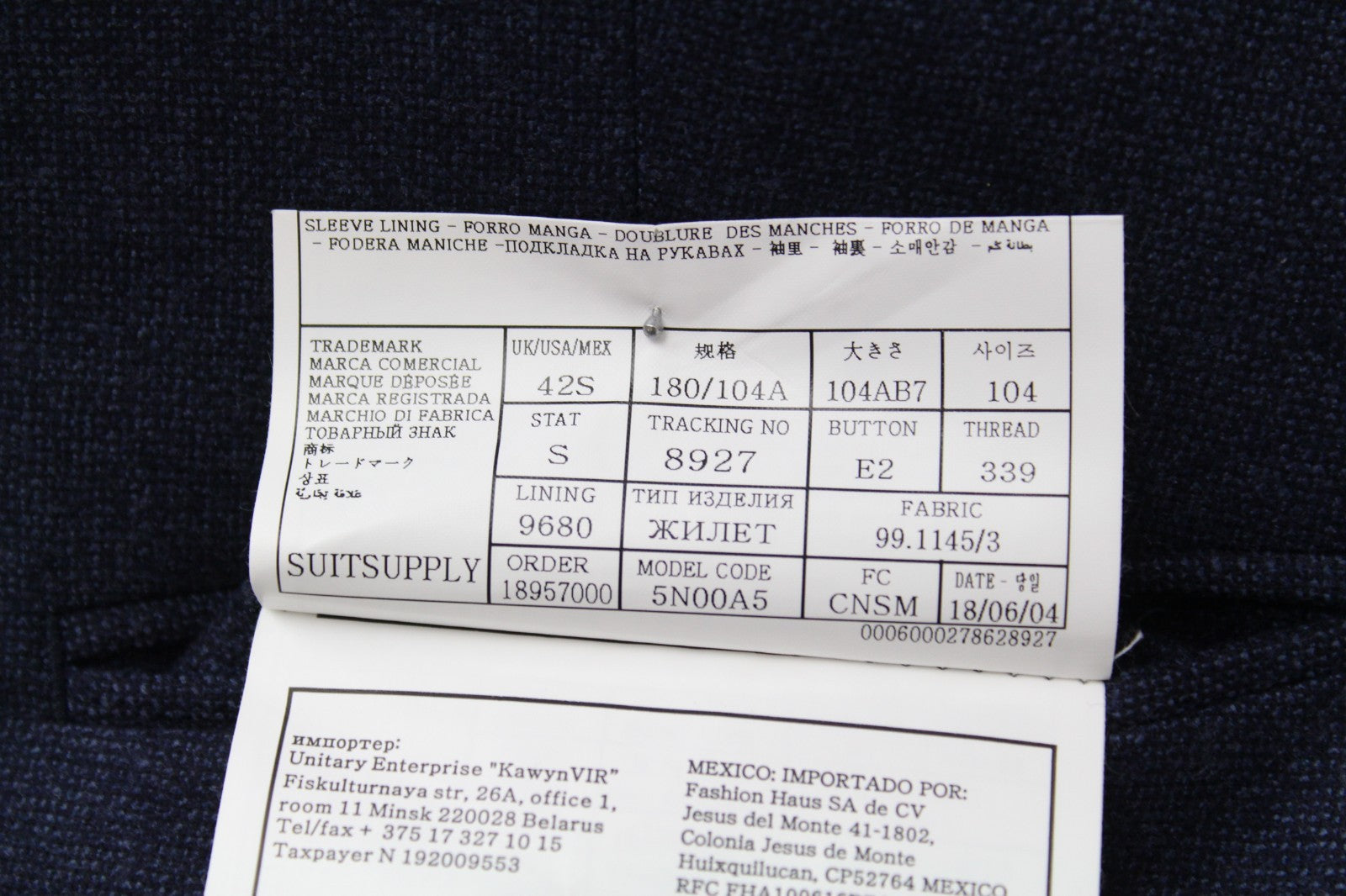 SUITSUPPLY Ferrara Men Waistcoat UK42S Blue Pure Wool Single-Breasted V-neck