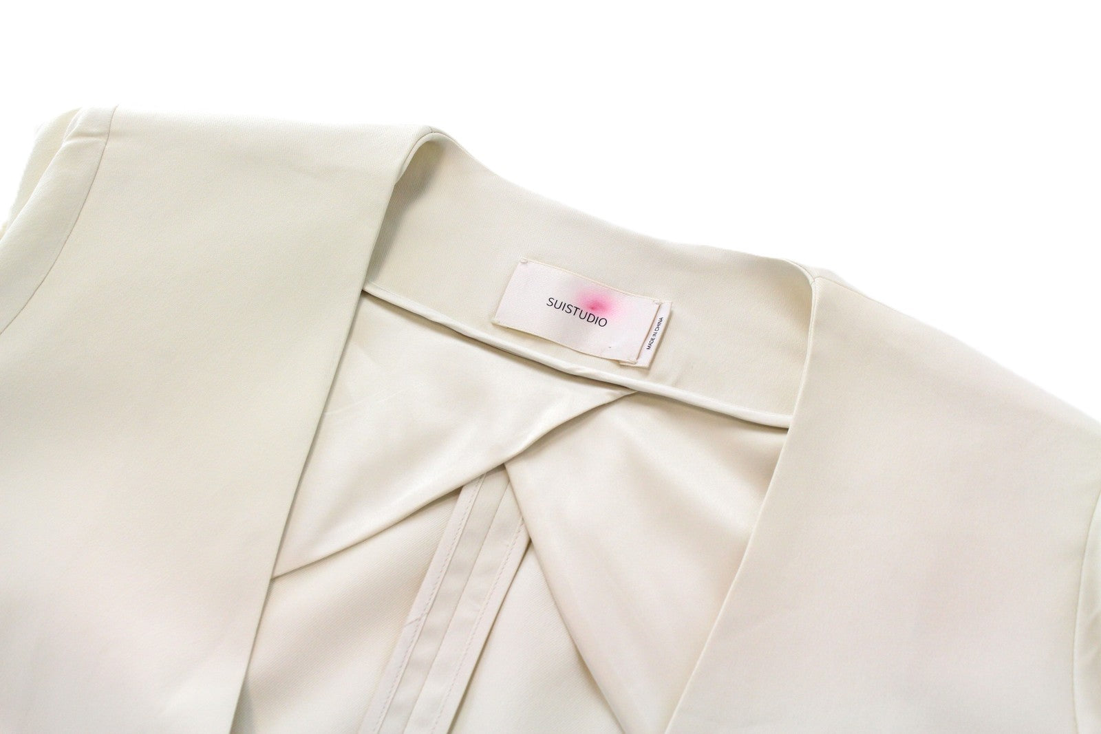 SUISTUDIO Mosie Women Blazer UK10 Off-White Draped Lapels Cropped Long Sleeve